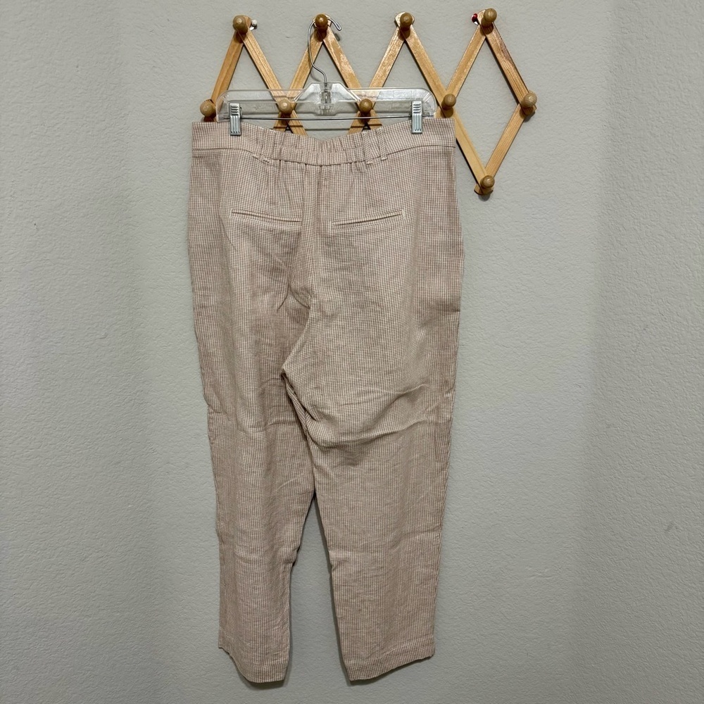 Abercrombie & Fitch Long Linen-blend Pleated Tapered Pants Beige Gingham Size L - Picture 4 of 8